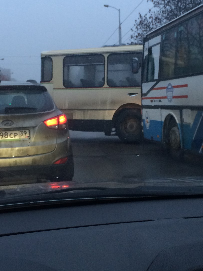 На ул. Горького в Калининграде столкнулись два автобуса: движение затруднено