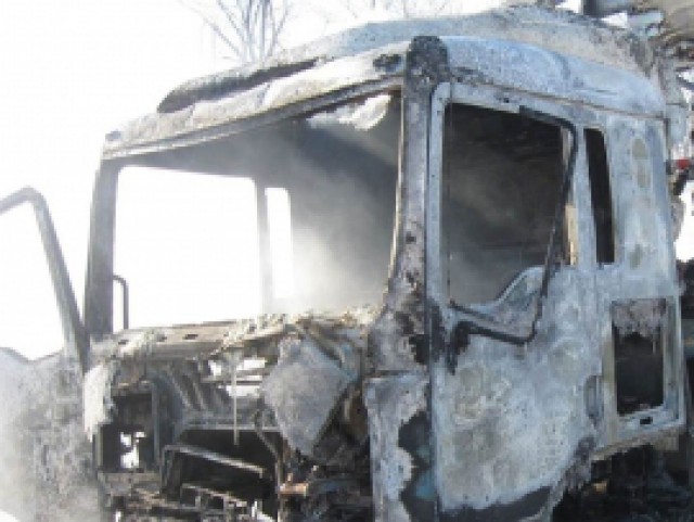 В Славском районе сгорел грузовик MAN