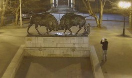 В Калининграде задержали женщину, перед Пасхой покрасившую часть скульптуры «Борющиеся зубры» (видео)