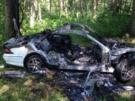 На Куршской косе «Мерседес» врезался в дерево и загорелся: погиб водитель (фото)