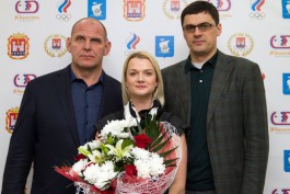 Александр Карелин, Светлана Хоркина и Александр Попов в калининградском музее спорта