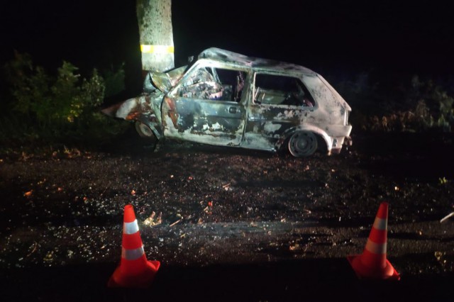 В Неманском округе «Фольксваген» врезался в дерево и загорелся: водитель погиб