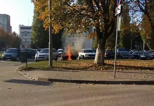 В Калининграде на парковке у СК «Юность» загорелся автомобиль (видео)