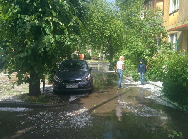 МЧС: В Калининграде град повредил машины и теплицы