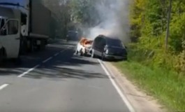 На трассе Калининград — Мамоново загорелись две машины (видео)