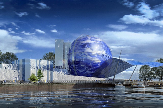 На территории Музея Мирового океана начали строить каркас корпуса-шара